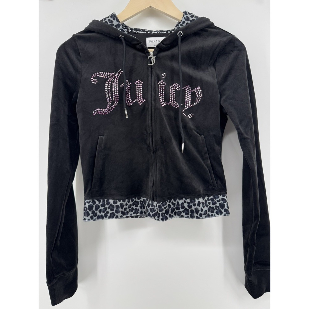 Juicy Couture  Liquorice velour rhinestone bling leopard jacket Size XS